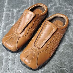 DR MARTENS Brown Leather Slip On Mules 8B02 LEATHER SQUARE TOE SHOES WOMENS SZ 6